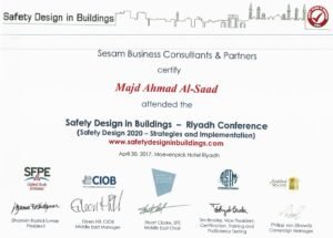 Participation in ‘Safety Design in Buildings – Riyadh Conference’, focusing on strategic approaches to safety-led architecture.